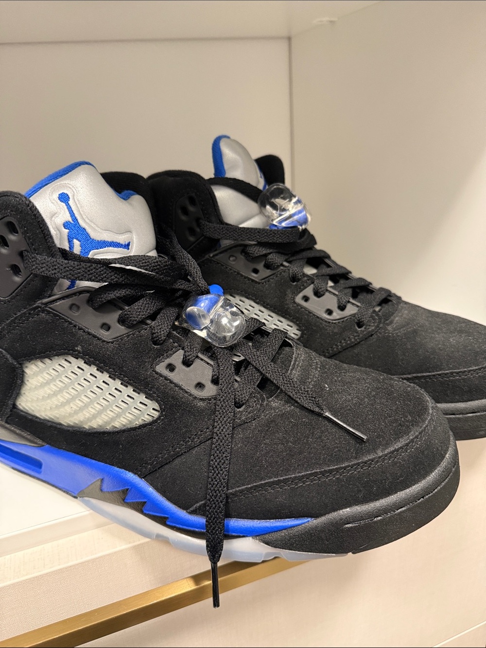 Jordan 5s retro Black and Blue Suede Racer Blue Basketball Sneakers - Picture 5 of 7